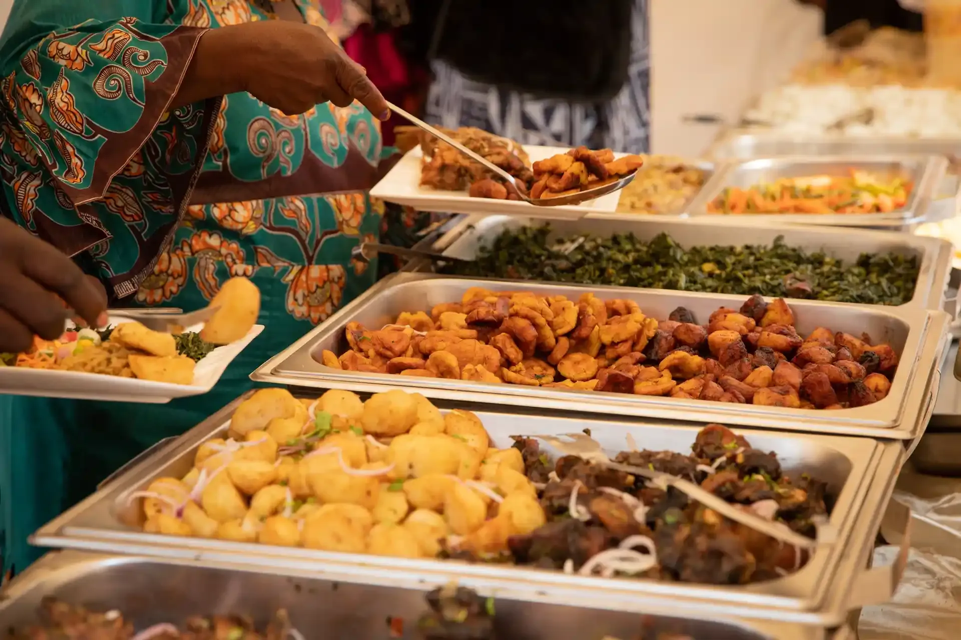 Professional catering spread showcasing diverse culinary offerings